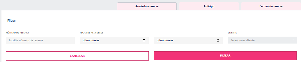 Filtros de Asociado a Reserva