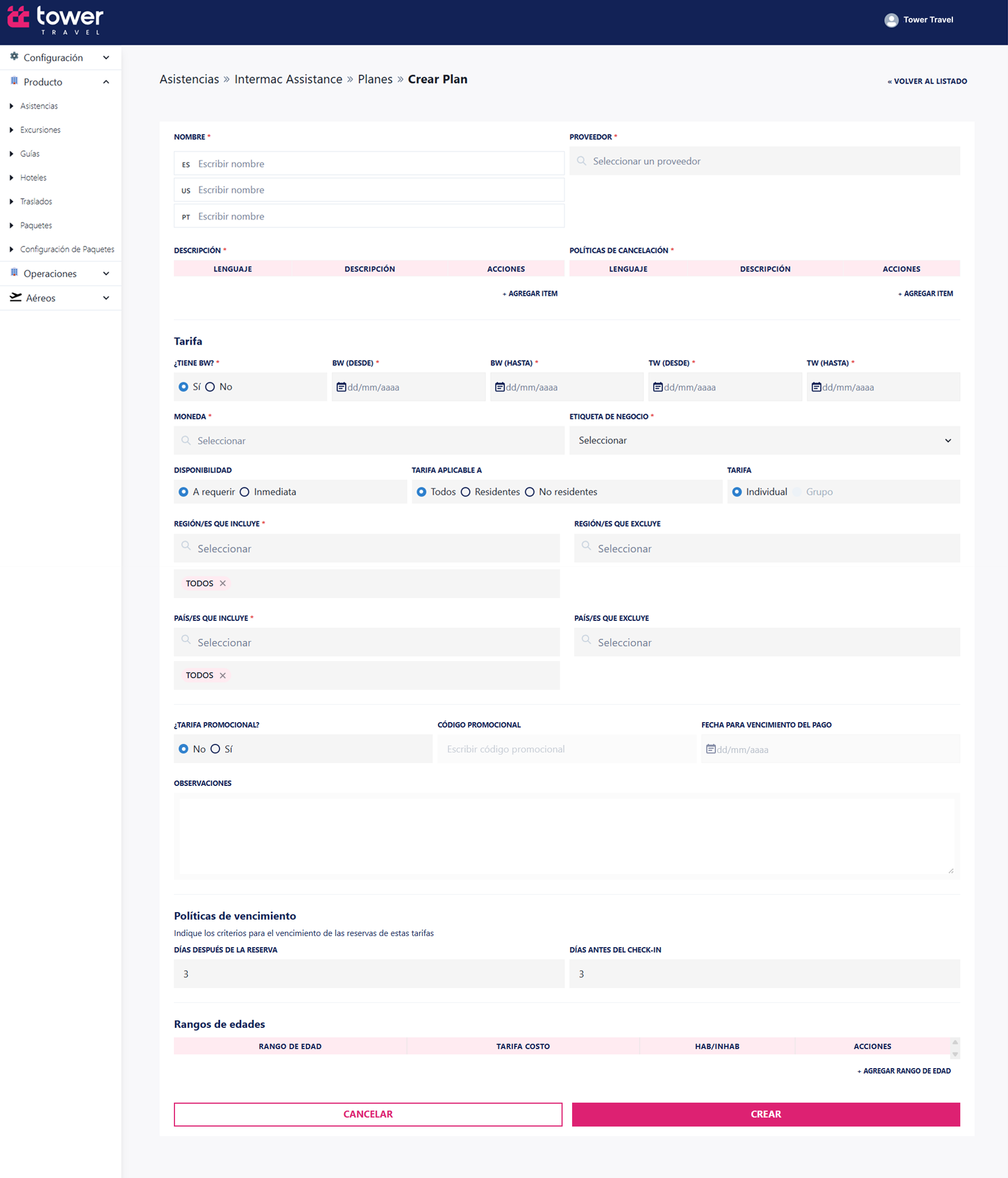 Planes del prestador