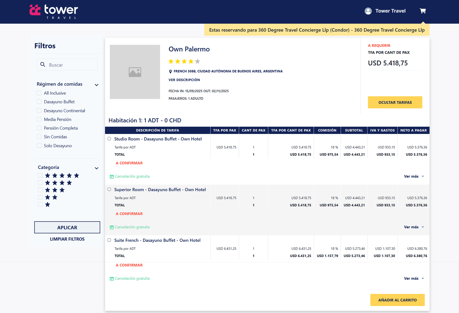 Ver tarifas y detalle