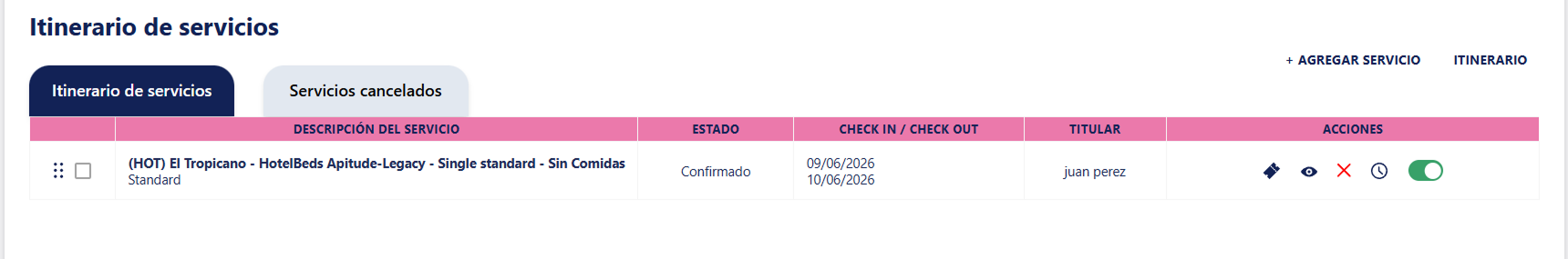 Itinerario de servicios