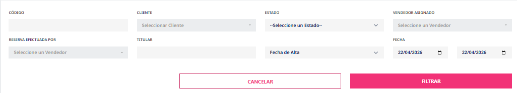 Filtros de Listado de Reservas