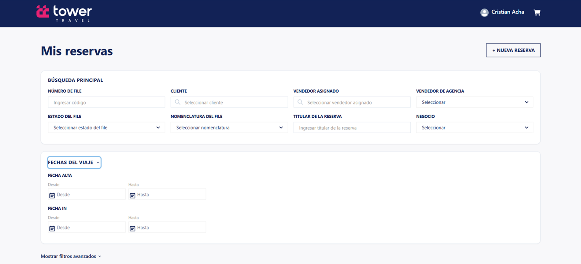Filtros de Mis Reservas de Aéreos