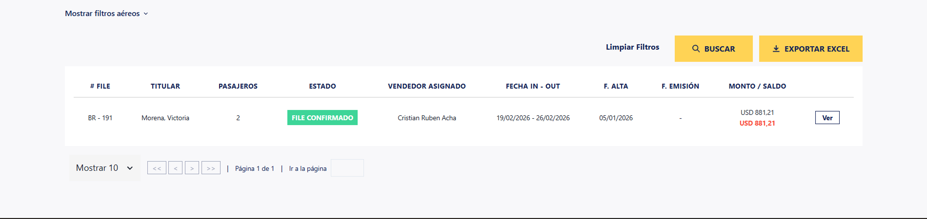 Listado de Mis Reservas de Aéreos