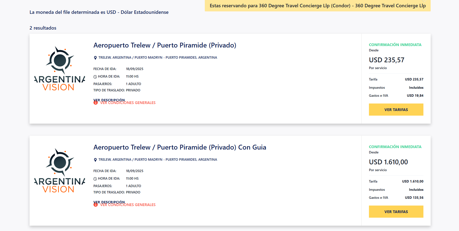 Resultados de traslados