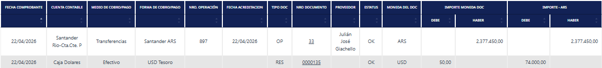Recibo en estado OK